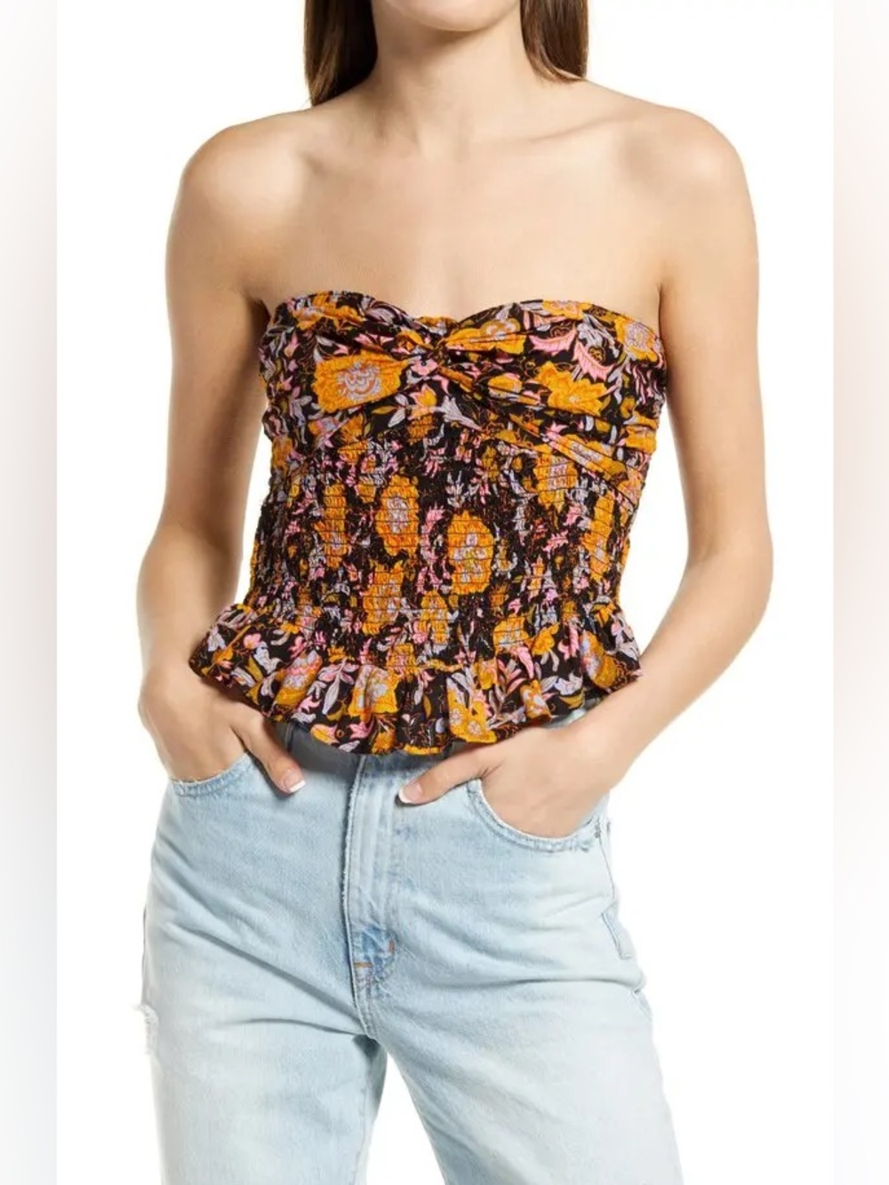 Floral Mini Skirt in Black & Orange Size Large